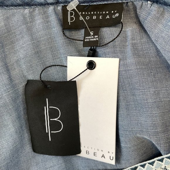 NWT Bobeau Womens Chambray Floral Embroidered Long Sleeve Boho Top Size S - Picture 6 of 6